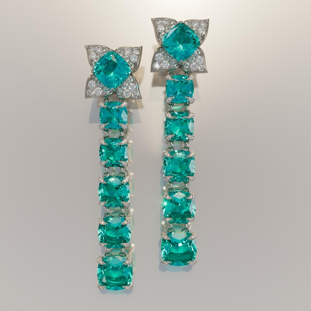 Paraiba Tourmaline Earrings with Diamonds