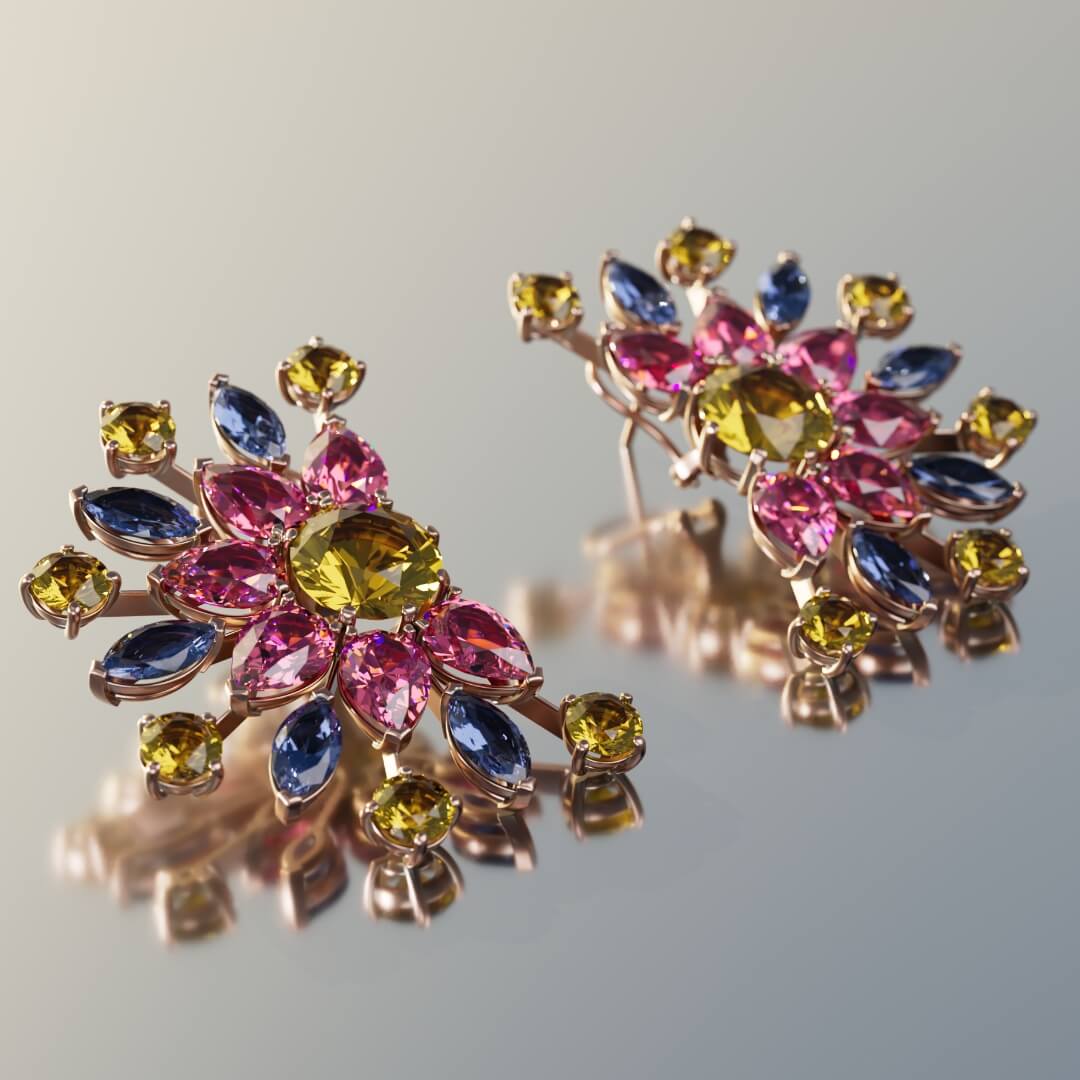 Earrings with Tanzanites & Sapphires