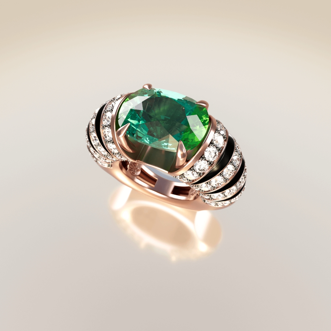 Diamond Ring with Bicolor Tourmaline
